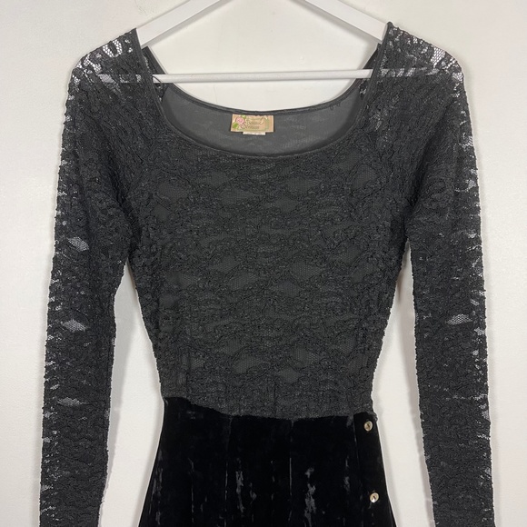 Vintage Bonnie Strauss Black Lace and Velvet Maxi Dress - Picture 6 of 11